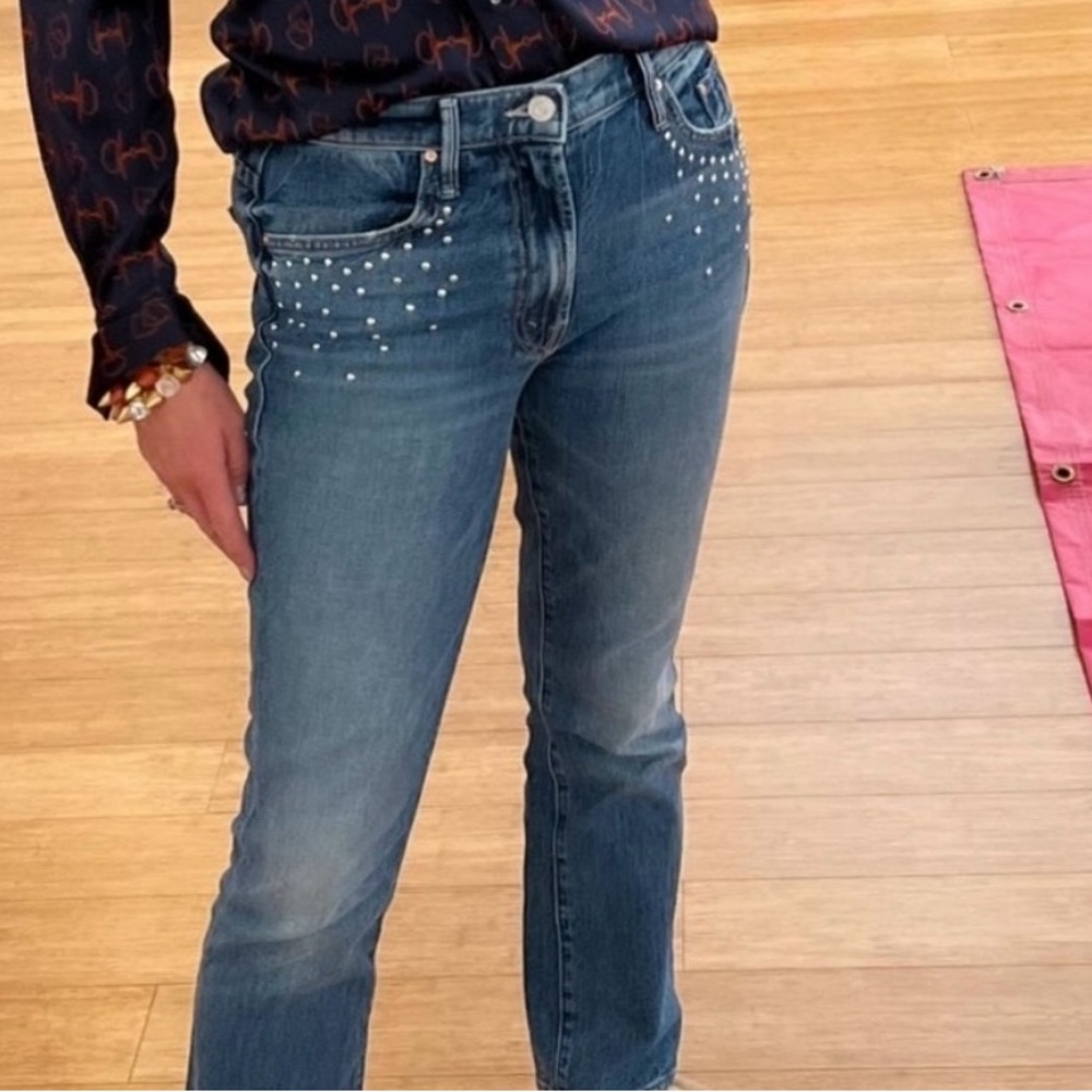NWT MOTHER the Insider Flood high rise crop denim with stud details